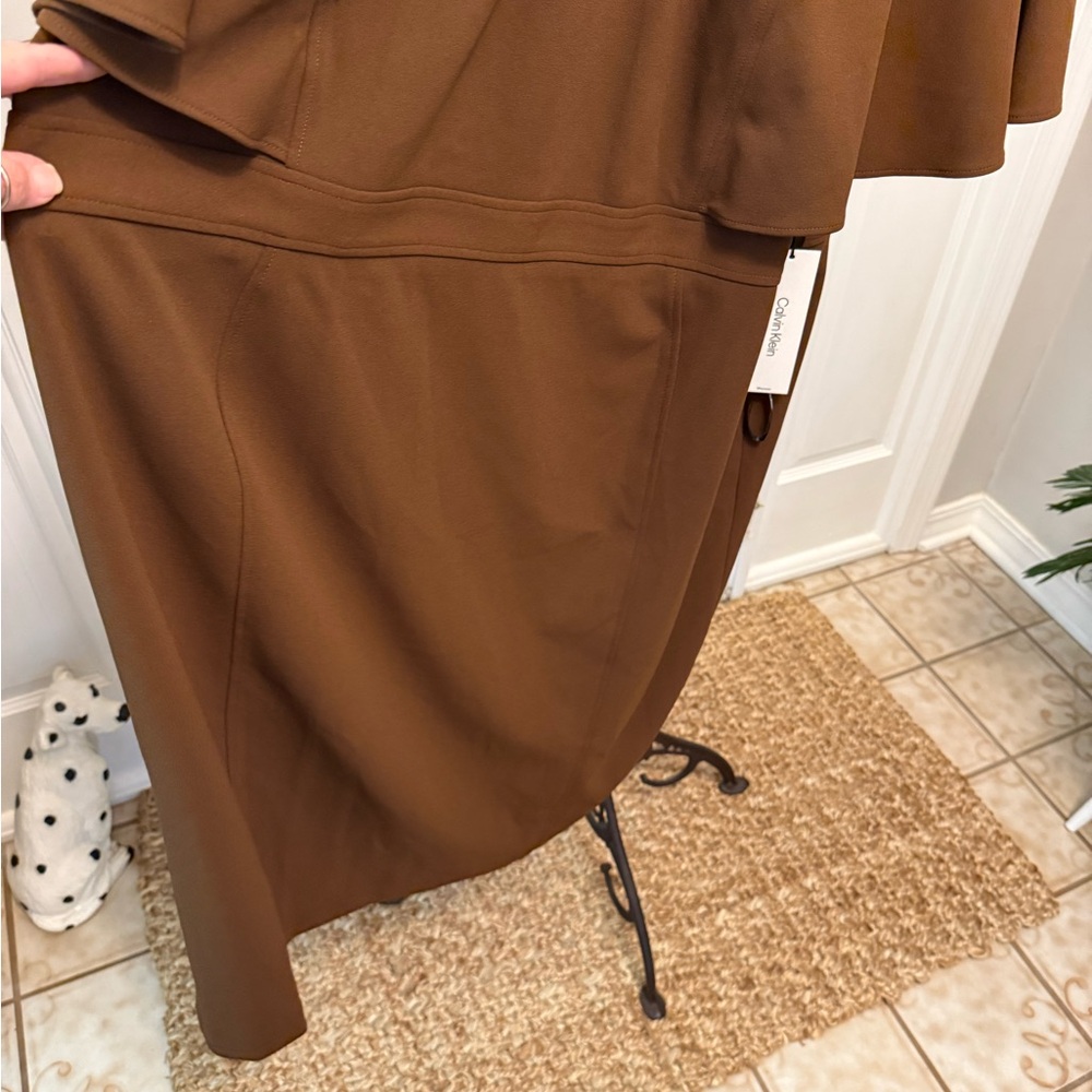 NWT Calvin Klein Minimalist Solid Color Brown Sheath Midi Dress SS 22W - Picture 7 of 11